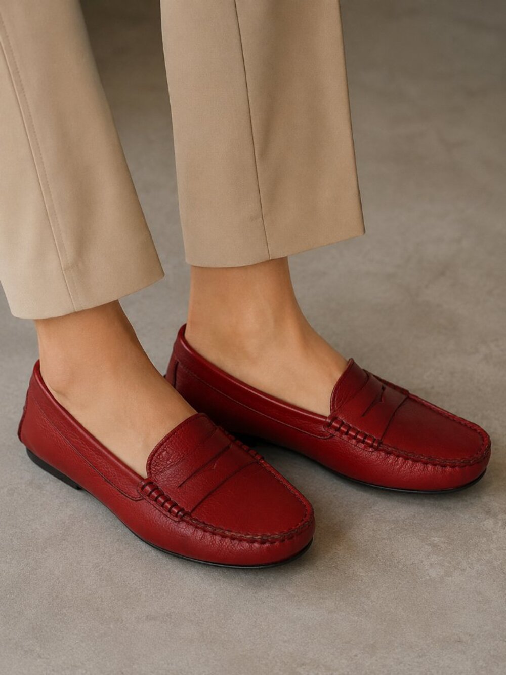 TOD'S Penny Loafers Shoes Driving Moc Size 38.5 Red